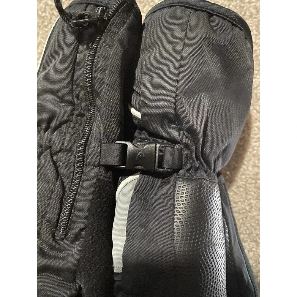 Head Junior Kids Ski Mittens Size Small Black Gray Side Zipper Faux Fur Lined